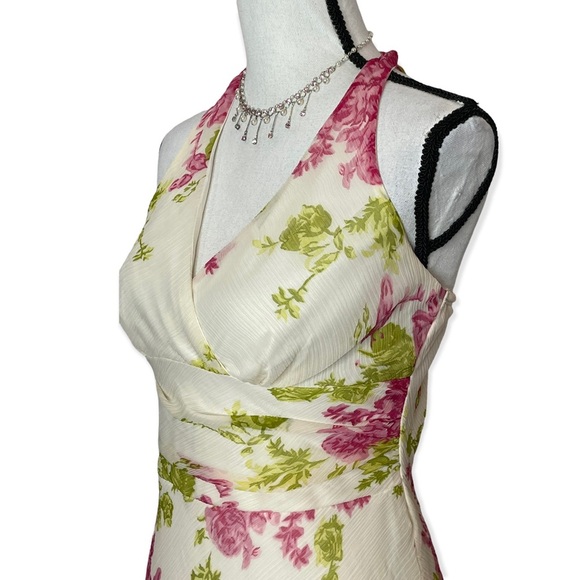 Xtraordinary Y2k Vintage Chiffon Halter Floral Dress Size 7 - Picture 5 of 12